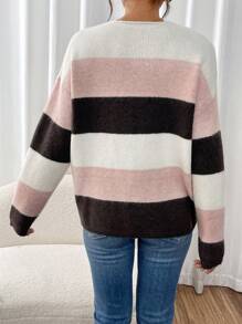 SHEIN Unity Women Multicolor Stripe Color Block Pullover Sweater, Knit Pullover Fall Winter - Multicolor - View 2