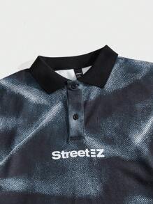 Manfinity RebelGame Men's Casual Loose Short Sleeve Digital Print Polo Shirt - Black - View 3