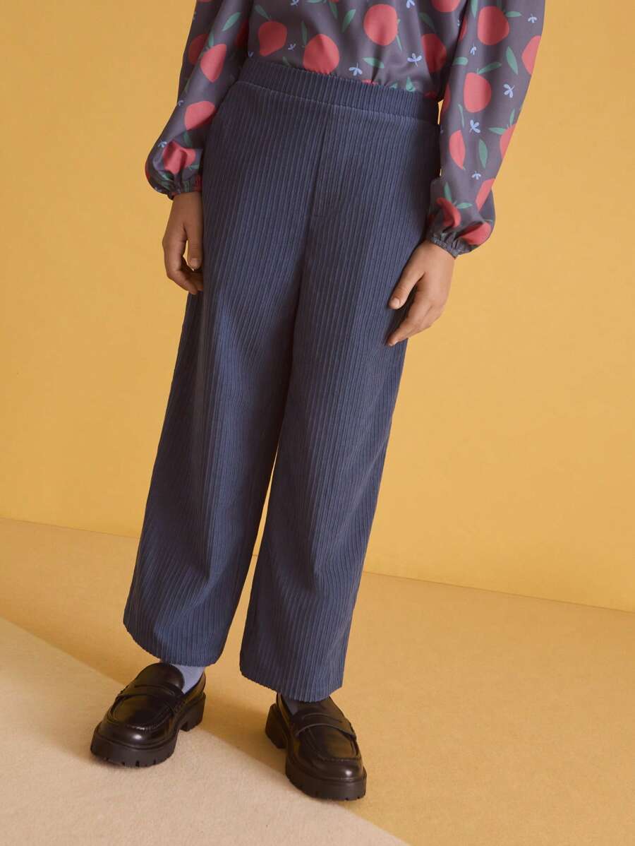 SHEIN Pantalones rectos de pierna ancha de unicolor para niños preadolescentes, otoño/invierno - Azul - Ver 1