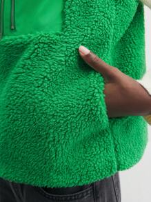 Maija Women Green Solid Color Fluffy & Teddy Sherpa Front Zipper Sleeveless Patchwork Collar Christmas Outerwear Casual Vest