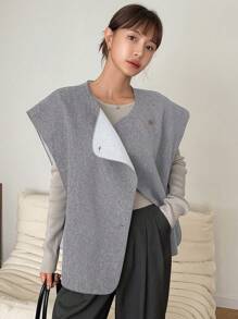Dazy-Less Women Solid Color Front Button Minimalist Casual Vest Old Money Style