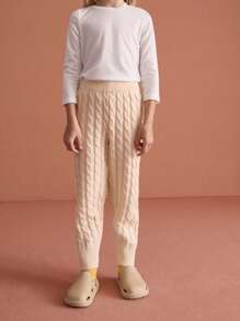 THE HAPPY LOOK Conjunto de 2 piezas de suéter y pantalones minimalista liso para niña, de corte holgado y casual