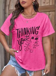 SHEIN LUNE Plus Size Thinking Of You Voodoo Doll Print T-Shirt,With Pins And Needles Print Graphic Tees Women Tops - Multicolor - View 3