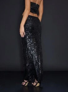 MUSERA Low Waist Sequins Maxi Skirt Birthday Elegant Spring Summer Sexy