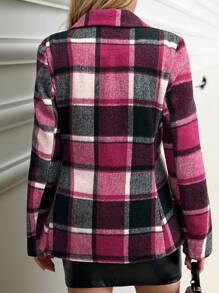 SHEIN Clasi Women's Lapel Collar Long Sleeve Plaid Casual Blouse, Minimalist Style For Daily Wear