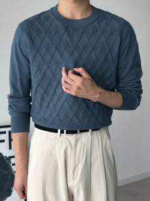 DAZY Suéter minimalista de unicolor, cuello redondo, manga larga para hombre, uso casual para el verano