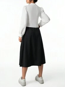 Teen Girls Long Sleeve 2 In 1 Top And Skirt Set, Suitable For Daily Commute, Casual, School And Parties, Autumn