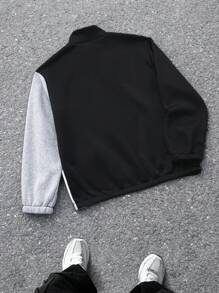 Manfinity EMRG Chaqueta con cremallera, de manga larga, con estampado de letras y bloques de color para hombre