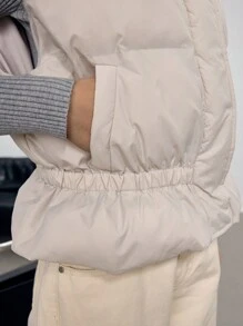 EastFlair Women High Collar Zipper Pocket Sleeveless Winter Padded Vest Jacket - Grey - View 11