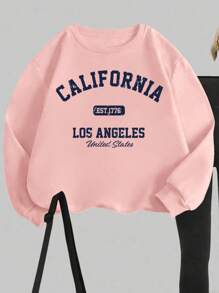 SHEIN Leap Crew Bộ 2 món/Bộ áo nỉ dài tay thường ngày và quần nỉ cho bé gái tuổi mới lớn, bộ đồ nỉ dày, trang phục phù hợp cho mùa thu/đông - Hồng - Xem 3