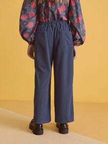 SHEIN Pantalones rectos de pierna ancha de unicolor para niños preadolescentes, otoño/invierno - Azul - Ver 2