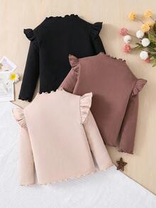 SHEIN 3 Pcs/Set Young Girl Casual Cap Sleeve Basic T-Shirt,Buy One Get Two Free,Suitable For Casual Everyday Wear With Certain Warmth, Mom And Daughter Matching,Sister And Me Matching, Sport Style,Great For Casual & Daily Wear & School Daily In Autumn & Winter - Multicolor - View 3