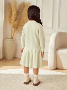SHEIN Váy đan đáng yêu cho bé gái với họa tiết mèo sống động thiết kế jacquard - Màu xanh Bạc hà - Xem 2
