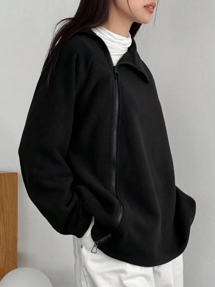 Unique Design High Collar Plush Thick Zipper Sweatshirt For Women Old Money Style,Fall Women Clothes Business Casual Woman Work Clothes Jacket