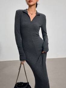 EastFlair Sexy Form-Fitting Zip-Up Collar Long Sleeve Mermaid Bodycon Dress