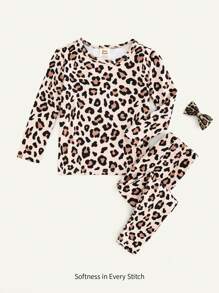 Cozy Pixies 2pcs Young Girl Wavy Pattern Soft Knitted Crew Neck Long Sleeve Top And Long Pants Snug Fit Pajama Set