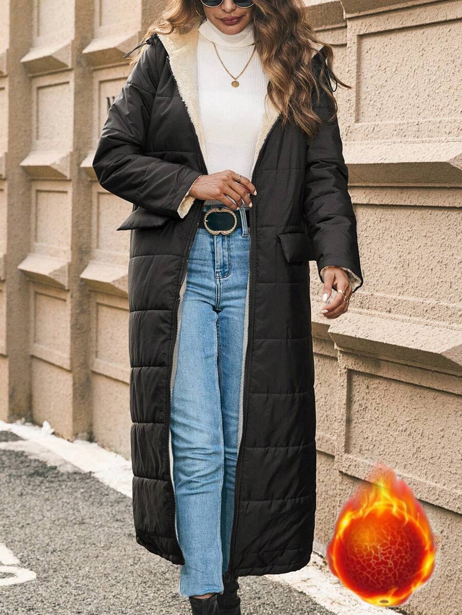 SHEIN LUNE Abrigo acolchado con capucha 2 en 1, ropa de invierno térmica - Negro - Ver 1