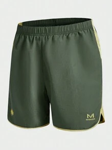 Manfinity Sport Corelite Shorts deportivos casuales tipo novio con cintura elástica y estampado de letras para hombre - Verde militar - Ver 3