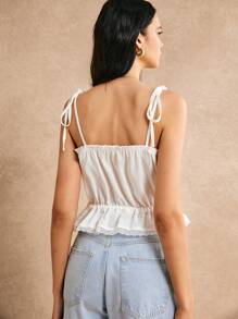 Poéselle Top de tirantes con encaje, bajo con volantes, adecuado para vacaciones, uso diario, salidas con hermanas, elegancia francesa