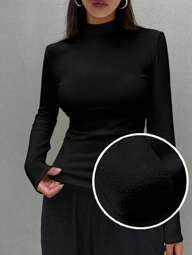 DAZY قميص نسائي ضيق مبطن حراريًا بطبعة نجمية، أكمام طويلة، ملابس علوية نسائي، مبطن حراريًا للخريف والشتاء