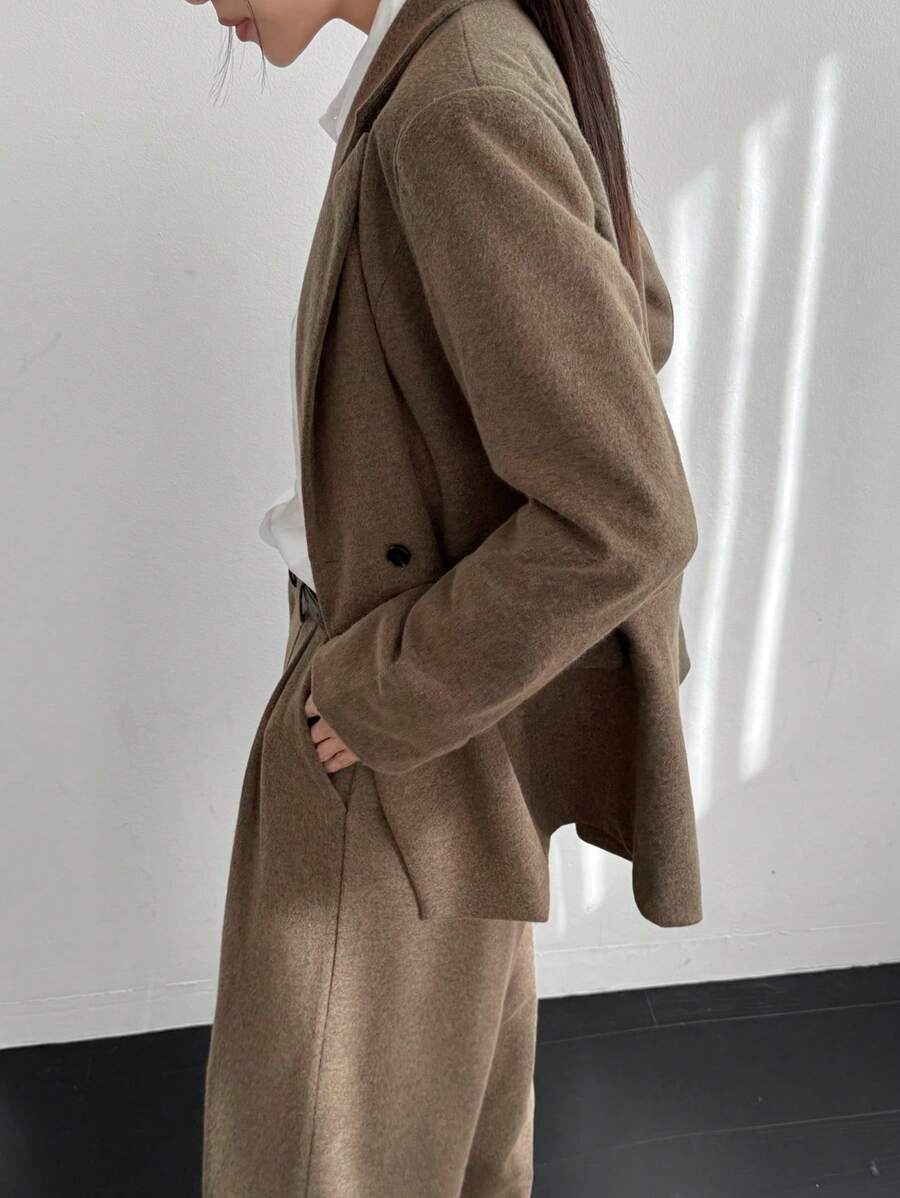 Dazy-Less 2-częściowy zestaw damski w jednolitym kolorze, minimalistyczny design, jesienne ubrania damskie, biznesowe, codzienne ubrania robocze - Kawowy brązowy - Zobacz 1