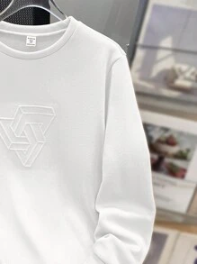 SHEIN Teen Boys Casual Loose Comfortable Versatile Solid Color Embossed Pattern Crew Neck Sweatshirt - White - View 4