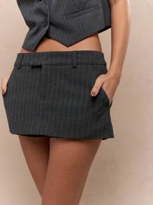 MISSGUIDED Tailored Pinstripe Micro Skort With Belt Loops - Grey - View 3