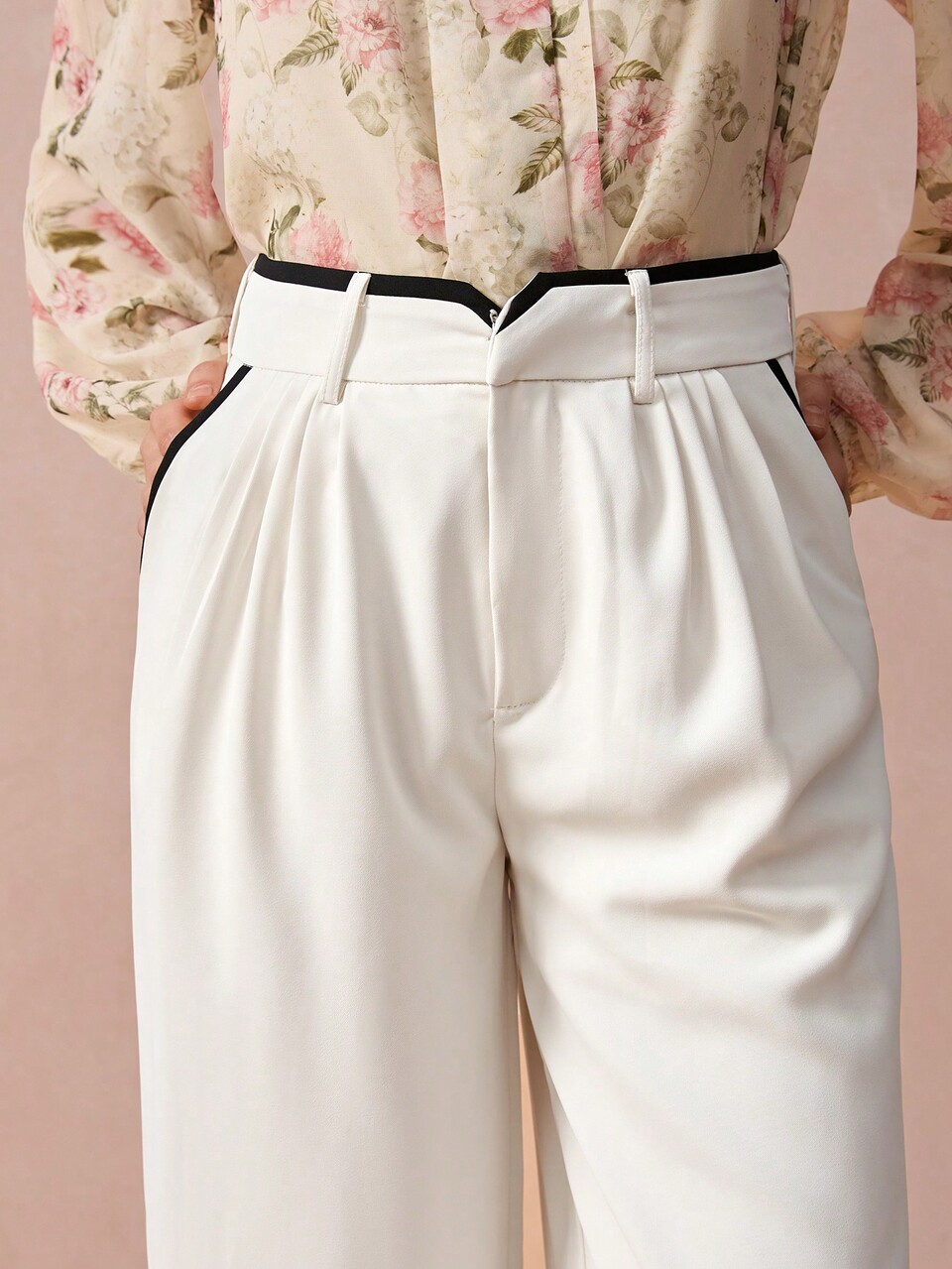 New Autumn Winter Products,Women's Casual Versatile Simple Contrast Trim Slant Pocket Wide Leg Pants,Fall Winter  Women's Clothing