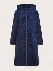 SHEIN Clasi Abrigo acolchado con capucha de moda para mujer, para otoño/invierno, con bolsillos en diagonal