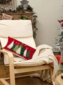 1pc Modern Minimalist Red Christmas Tree Pattern Single-Sided Printed Cushion Cover, Home Decorative Pillowcase Without Filler, Suitable For Sofa & Living Room - Multicolor - View 4