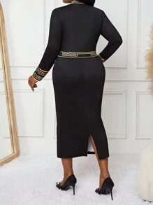 SHEIN Lady Vestido recto entallado de manga larga y longitud midi, de cuello alto con textura de punto en colores elegantes, para primavera, verano, otoño e invierno, tallas grandes