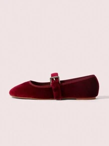 CUCCOO DOLLMOD Women's Solid Color Metal Decor Simple Casual Suede Loafers Spring Shoes Spring Break Easter For Christmas Spring Shoes - Burgundy - View 3