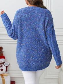 SHEIN LUNE Women's Blue Dotted Knit Oversized Crew Neck Sweater, Casual Thick Pullover Suitable For Halloween, New Year, Valentine's Day, Thanksgiving, Christmas, Easter, National Day, Gala, New Year's Eve