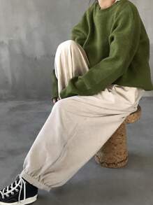 Livesso Quần ống rộng đơn giản màu trơn cho nữ - trắng - Xem 7