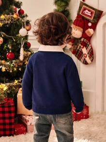 SHEIN Baby Boy Cartoon Print Casual Long Sleeve Sweater, Autumn/Winter, For Christmas - Royal Blue - View 3