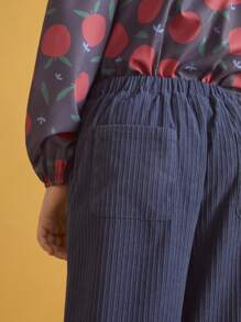 SHEIN Pantalones rectos de pierna ancha de unicolor para niños preadolescentes, otoño/invierno - Azul - Ver 5