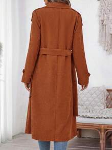 SHEIN Clasi Women's Autumn/Winter Long Sleeve Corduroy Cinched Waist Trench Coat