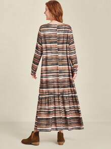EMERY ROSE Plus Size Women Fitted Casual Striped Dress Maxi Women Outfit Fall Cloth For Women - Multicolor - View 2