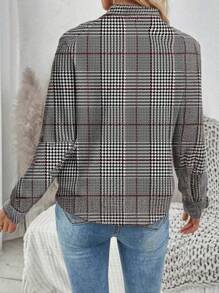 SHEIN LUNE Áo khoác kẻ caro Houndstooth khóa kéo giản dị dành cho nữ, phù hợp cho mùa thu/đông - Nhiều màu - Xem 2