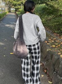 FRIFUL Jersey holgado de punto con decoración de lazo, apropiado para otoño/invierno, para mujer