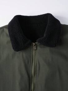 Manfinity Homme Áo khoác nam thời trang đường phố màu khối cổ có túi khóa kéo - xanh quân đội - Xem 5