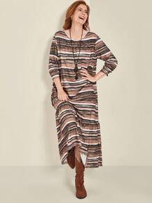 EMERY ROSE Plus Size Women Fitted Casual Striped Dress Maxi Women Outfit Fall Cloth For Women - Multicolor - View 7