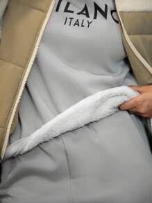 SHEIN Unity Felpa con cappuccio a maniche lunghe con grafica a lettere e spalle scoperte, termica, per l'autunno - Grigio - Visualizzare 1