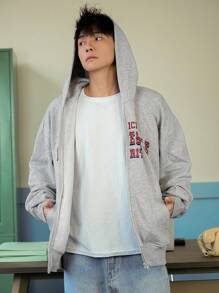 DAZY Sudadera con capucha informal con cierre de cremallera y estampado de letras para hombres, otoño