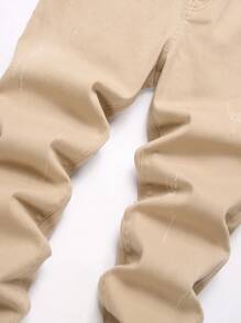 Manfinity Homme Plus Size Men's Casual Solid Color Diagonal Pocket Denim Jeans - Khaki - View 3