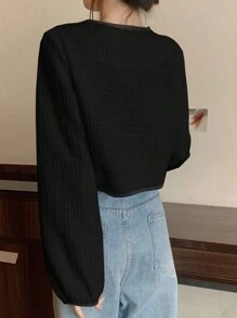 DAZY 女士彩色系带长袖优雅夹克外套 - 黑色 - 查看 3