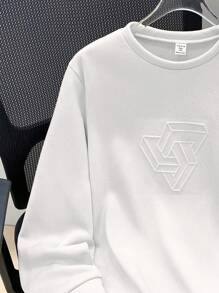 SHEIN Teen Boys Casual Loose Comfortable Versatile Solid Color Embossed Pattern Crew Neck Sweatshirt - White - View 3