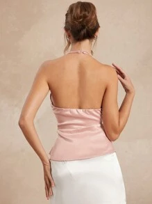 SHEIN Unity Top halter elegante color rosa palo con gran lazo - Rosa - Ver 3