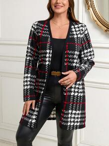 TrendSteals Plus Size Women's Elegant Casual Vintage Plaid Contrast Color Print Front-Open Thin Jacket Outerwear Winter Coat Fall Fashion 2026 - Multicolor - View 8