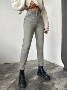 EURMUSE 100%Cotton Slim Fit Denim Jeans With Slant Pockets - Light Grey - View 6